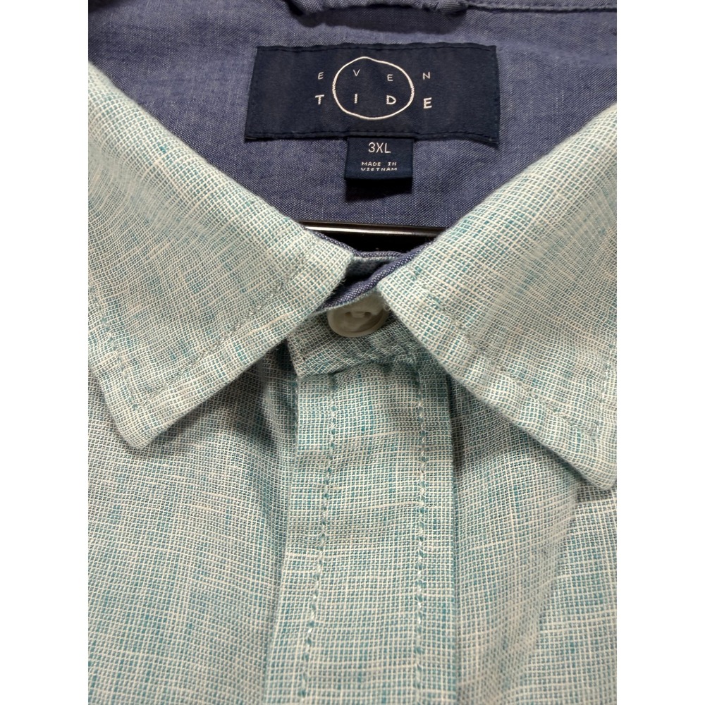 Eventide Mens‎ 3XL Blue/Green Linen Blend Short Sleeve Button Down Shirt - Picture 2 of 8